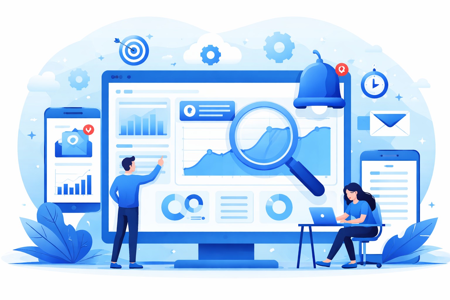 Balise meta robots : maîtriser l'indexation de vos pages 2 Tableau de bord SEO avec alertes et suivi, illustrant le pilotage des directives d'indexation